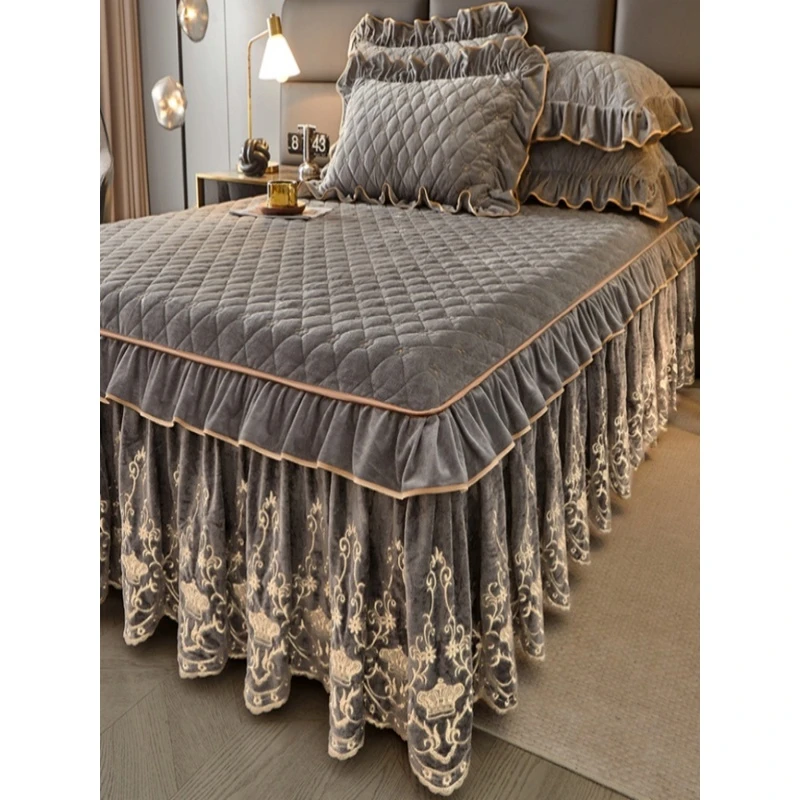 高档牛奶绒夹棉床裙单件冬季加厚可拆卸珊瑚加绒床单床罩2023新款