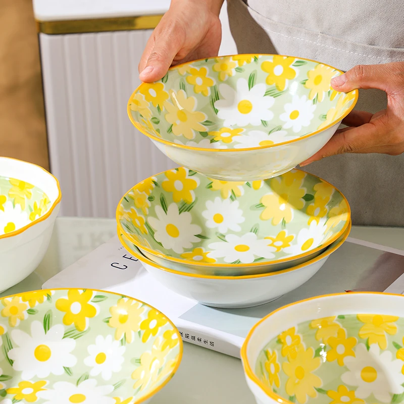 清新小雏菊8英寸汤碗大面碗陶瓷餐具家用个性大碗釉下彩
