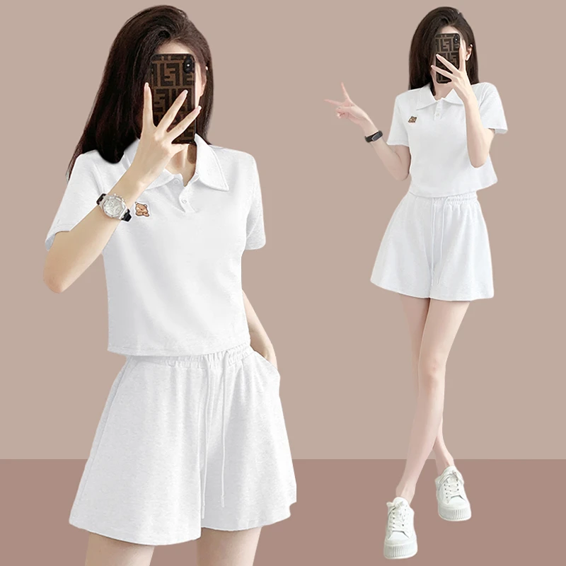 2024夏季新款女士运动服套装短袖短裤时尚显瘦两件套套装小个子潮