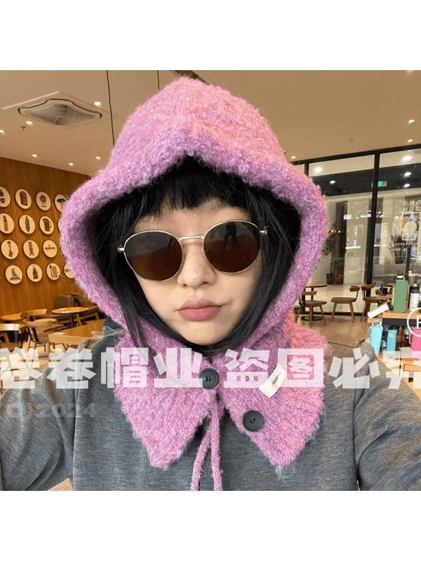 减龄新款巴拉克拉法帽系扣围脖帽子一体秋冬新款护耳帽保暖针织帽