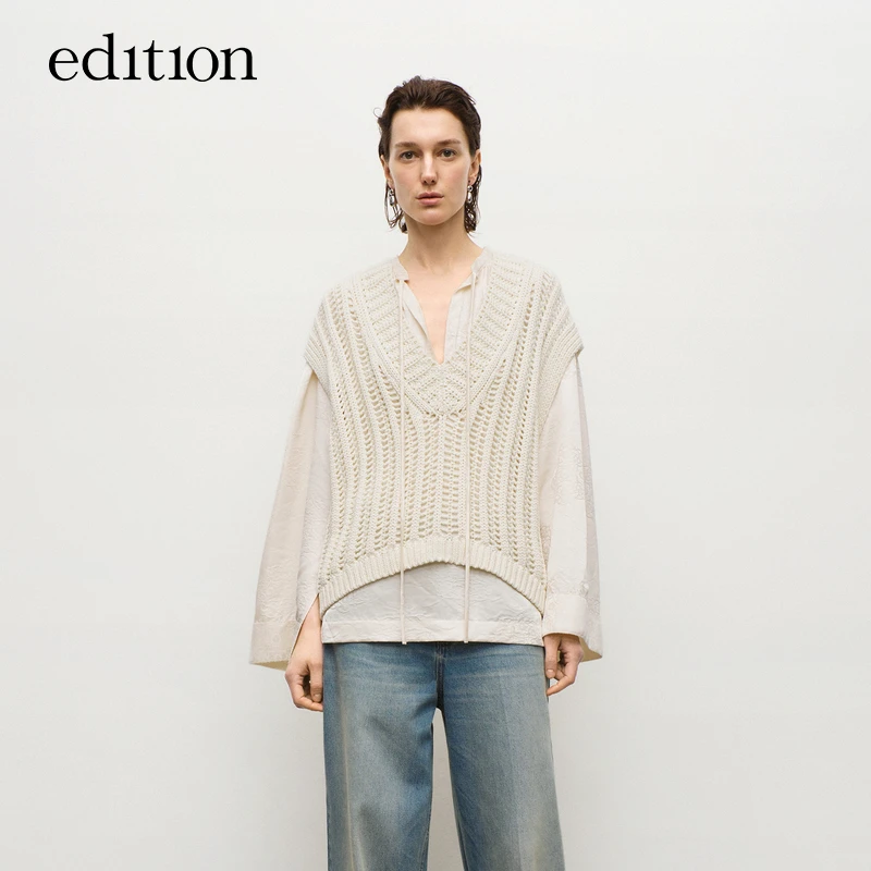 【商场同款】edition秋季款V领镂空针织马甲#EBD3SWT017