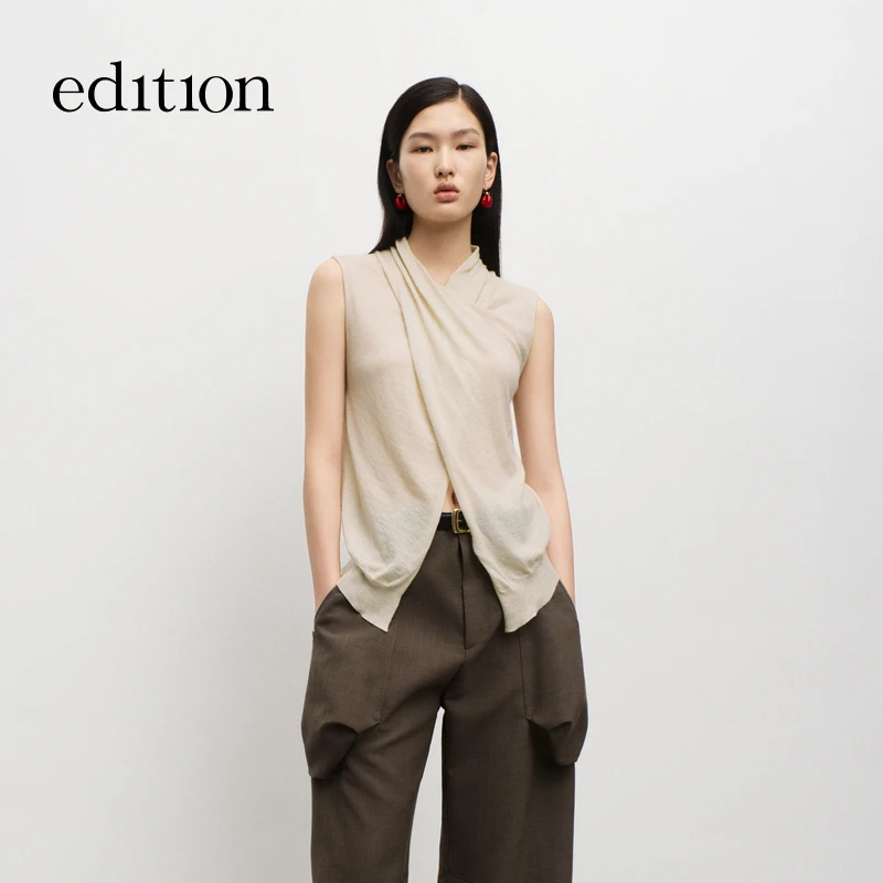 【明星同款】edition秋款交叉式无袖轻薄绵羊毛衫#EBD3SWT022