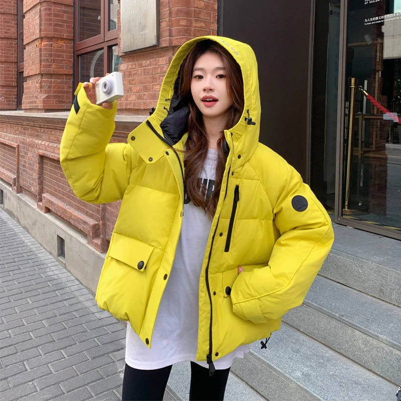 柠檬黄羽绒服女2024冬季新款小个子韩系穿搭休闲风白鸭绒面包服潮