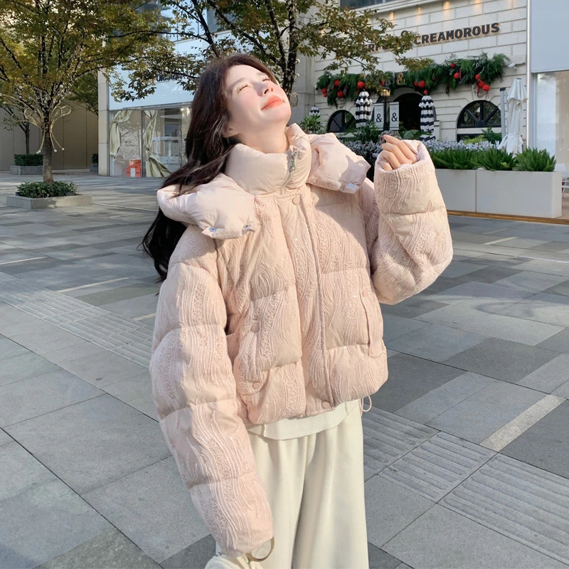 学院风羽绒服女2024冬季新款可盐可甜减龄韩系温柔风白鸭绒面包服