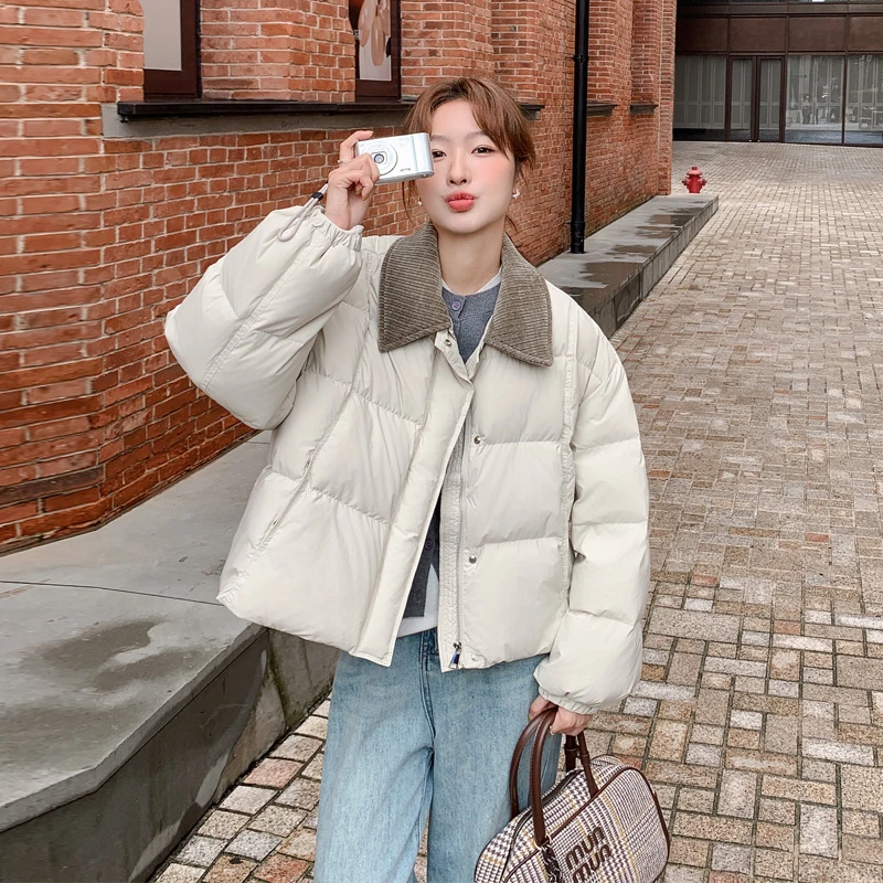 小个子短款羽绒服女2024冬季新款保暖加厚白鸭绒韩系学院风面包服