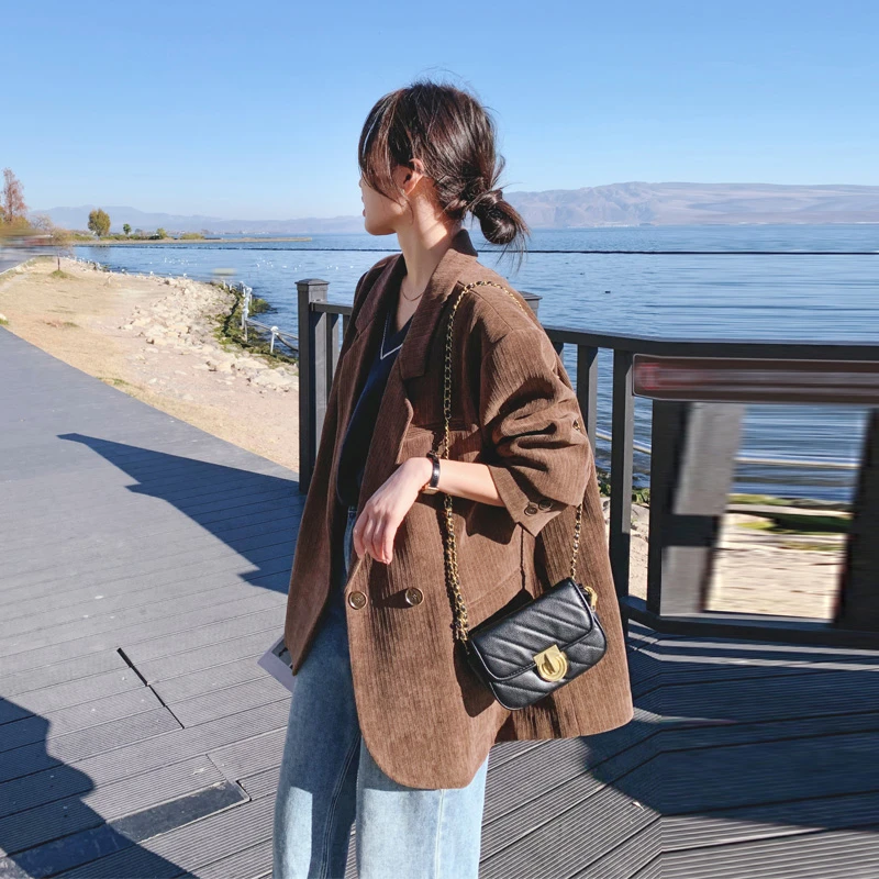 灯芯绒西装外套女2025春秋新款气质名媛高级感复古英伦风流行西服