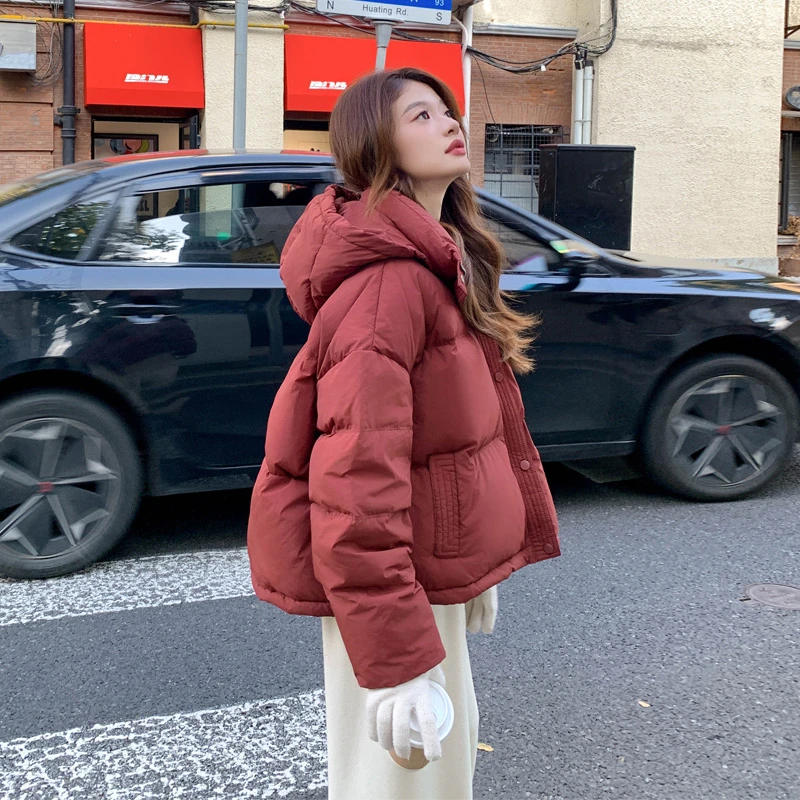 安可拉红羽绒服女2024冬季新款小个子短款加厚白鸭绒保暖面包服潮