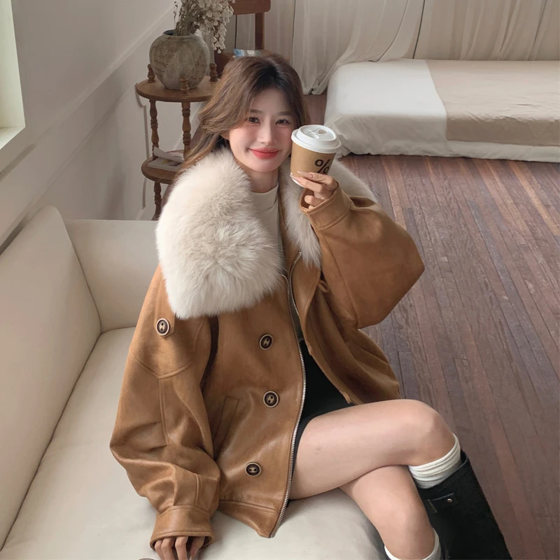 氛围感皮毛一体羽绒服女2024冬季新款可拆卸大毛领白鸭绒内胆外套