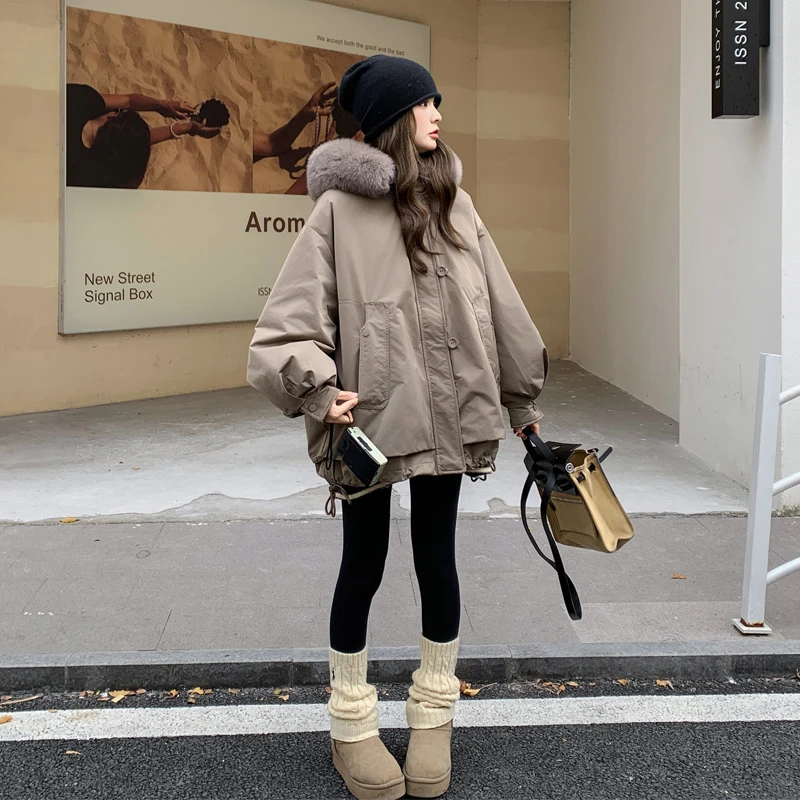 工装派克羽绒服女2025冬季新款又酷又飒炸街白鸭绒内胆韩系面包服