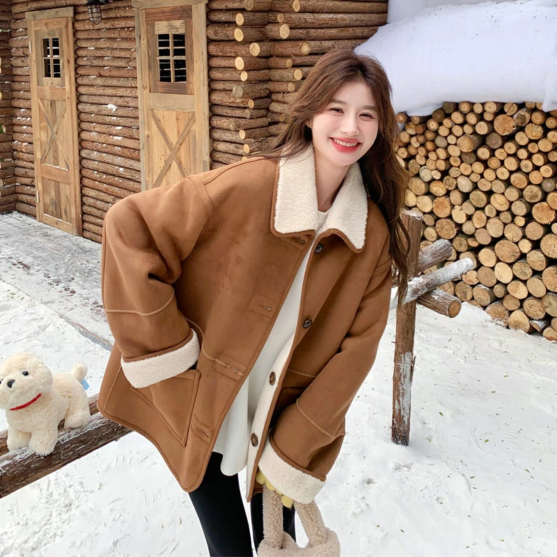 两面穿羊羔毛外套女2024冬季新款复古麂皮绒超好看氛围感保暖棉衣
