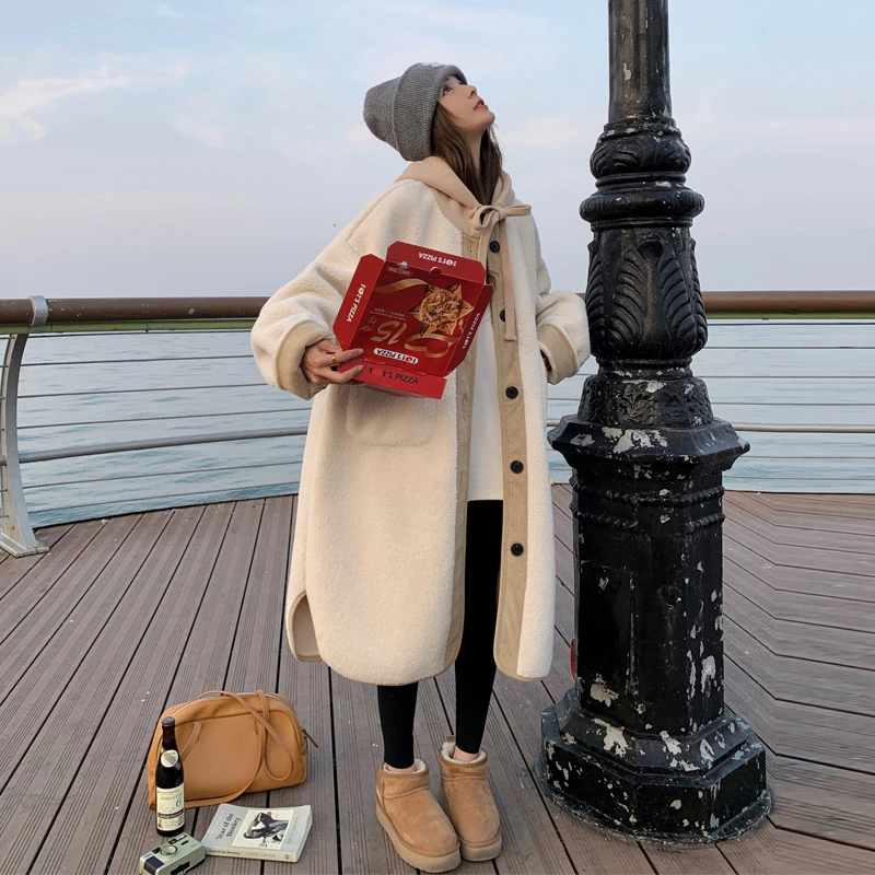 皮毛一体外套女2025冬季新款韩系穿搭宽松加厚保暖长款羊羔毛棉衣