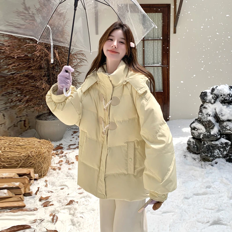 牛角扣羽绒棉服女2024冬季新款韩系穿搭甜美减龄温柔风加厚面包服