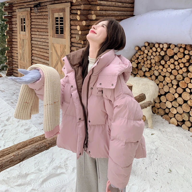 粉色减龄羽绒服女2024冬季新款高级感超好看小众韩系白鸭绒面包服