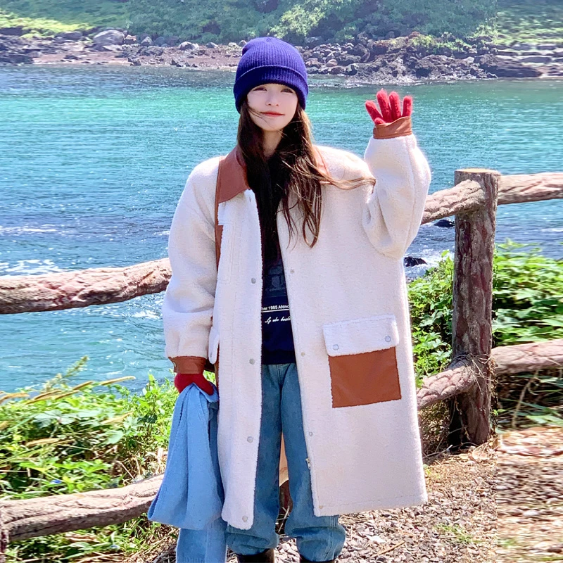 毛绒绒羊羔毛外套女2024冬季加厚新款超好看韩系慵懒风长款棉衣潮