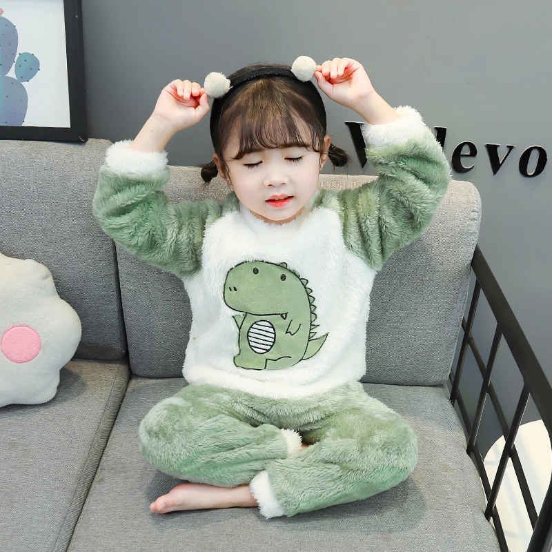 儿童秋冬法兰绒睡衣男女宝宝1加厚2珊瑚绒3岁卡通防踢冬季5家居服