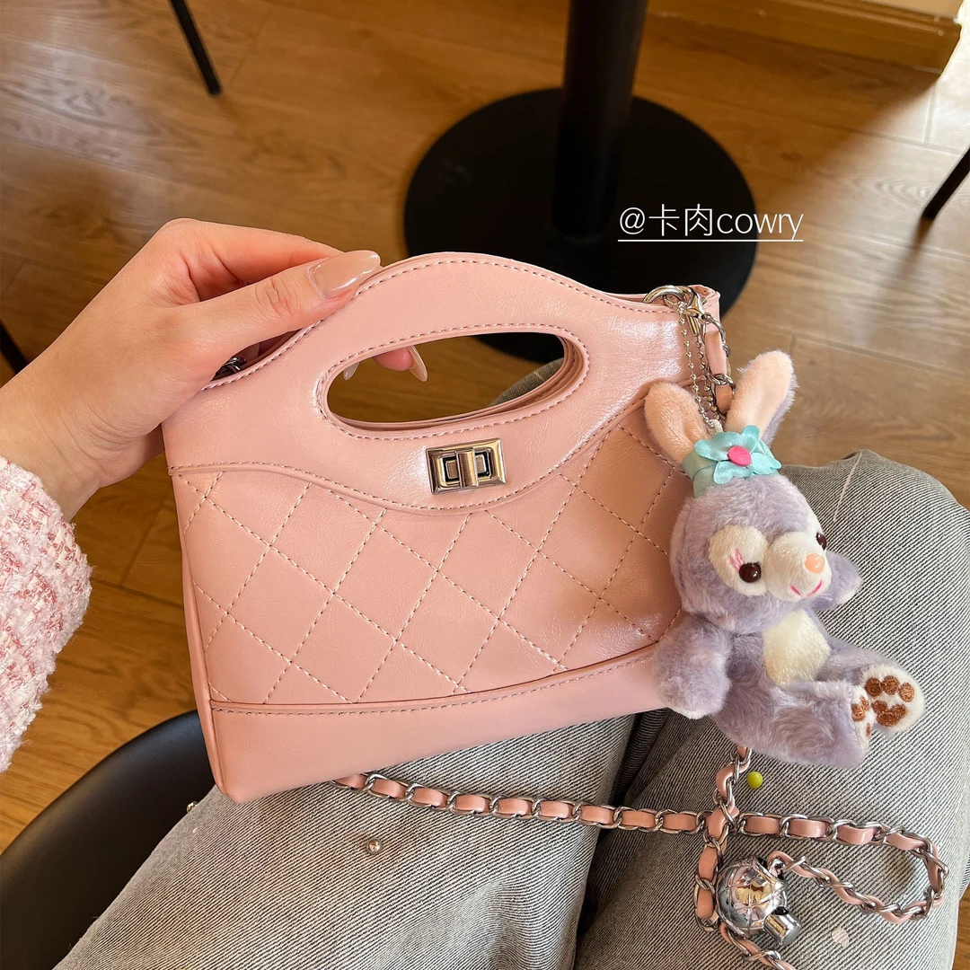 卡肉cowry 春款菱格小香风链条包包女小金球贵气百搭手提斜挎包