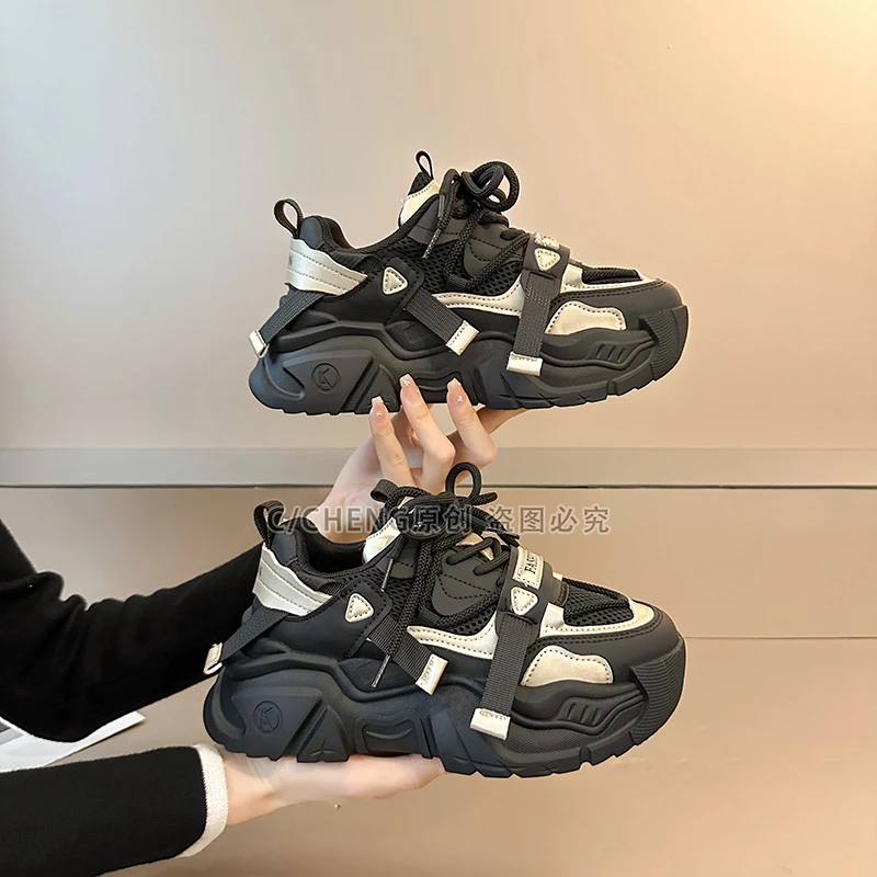 欧洲站松糕老爹鞋女ins2024秋季网红新款增高厚底系带运动休闲鞋