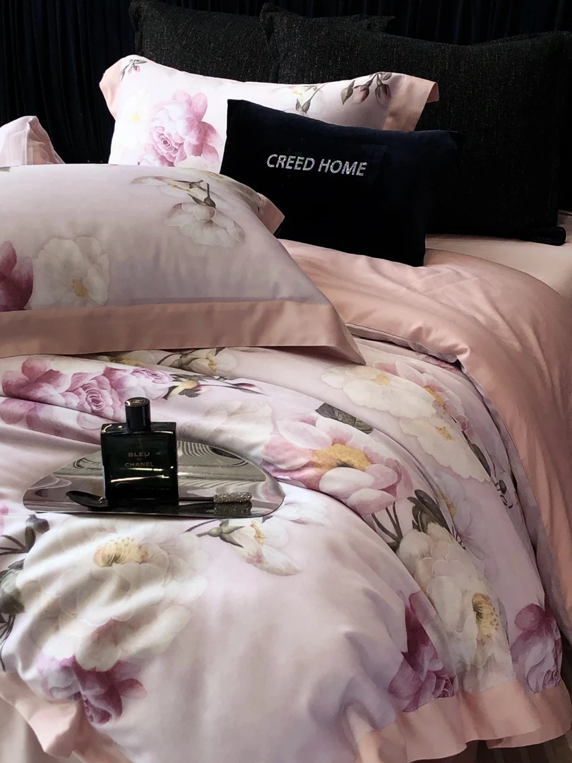 【吴小胖】荷塘月色系列   数码定版简约印花裸睡天丝棉磨毛四件套