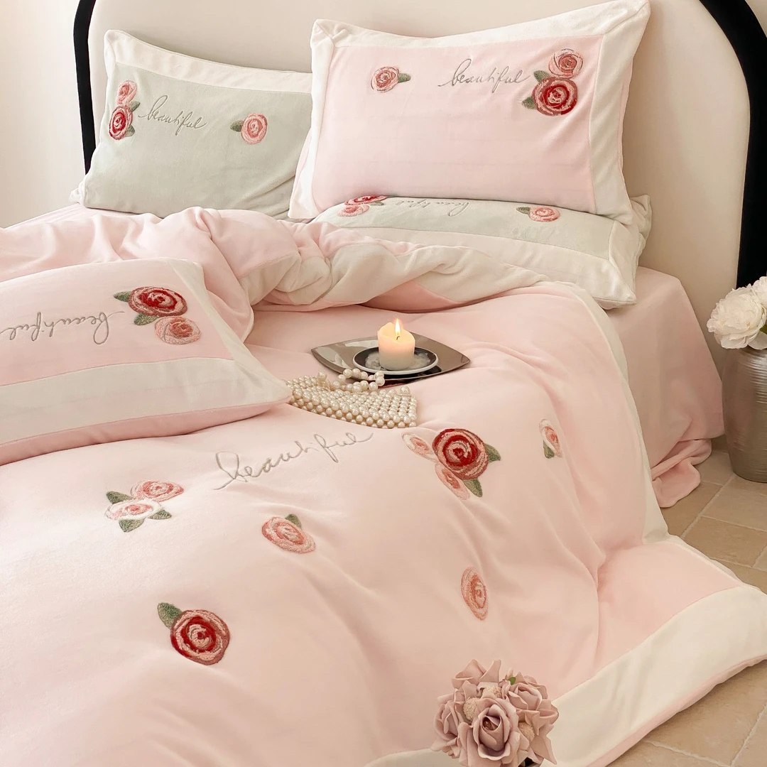 吴小胖‘优选之选’【丝绒玫瑰】2024新款秋冬轻奢高克重牛奶绒四件套