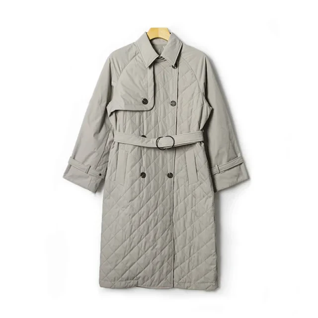 【维姐精选】束腰菱格绗缝中长款棉服外套WT2610