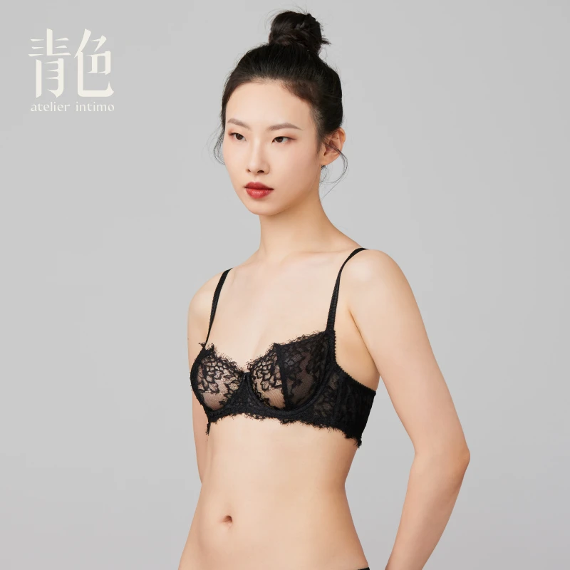 atelier intimo/青色【游园3/4杯】大胸显小睫毛蕾丝软钢圈文胸内衣