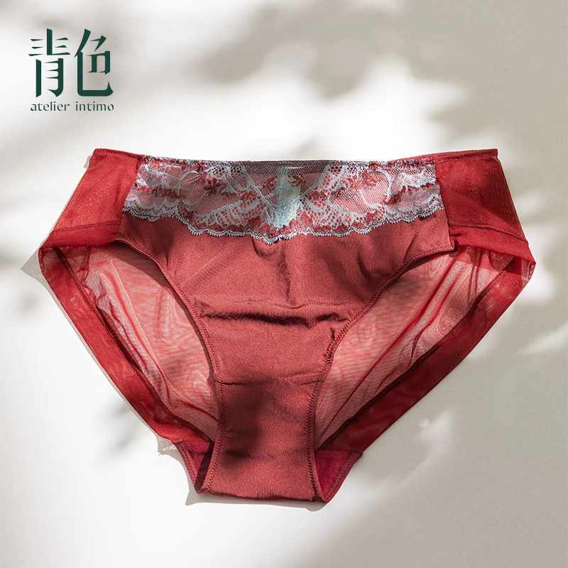 atelier intimo/青色【女帝底裤】红品舒适蕾丝网纱透气女士三角裤