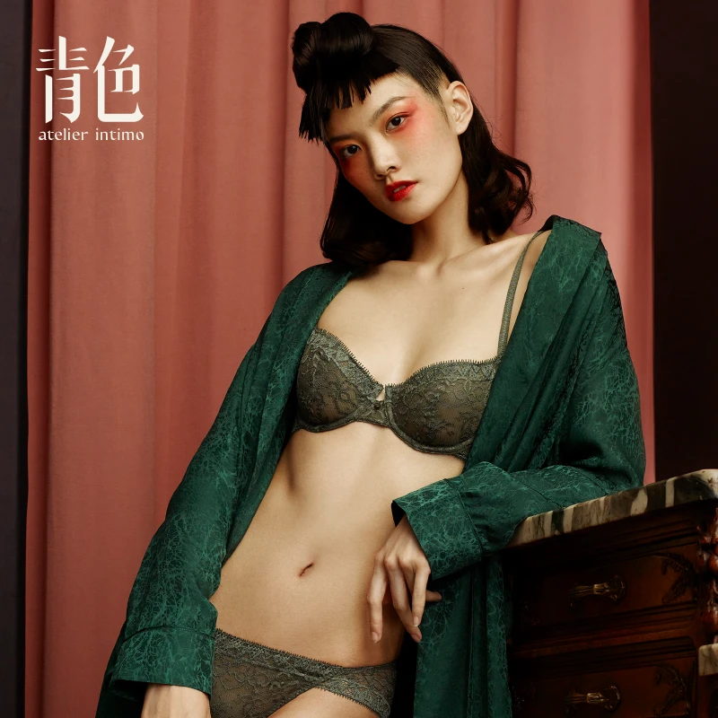 atelier intimo/青色【春晓5/8杯套装】双色蕾丝薄款钢圈文胸套装
