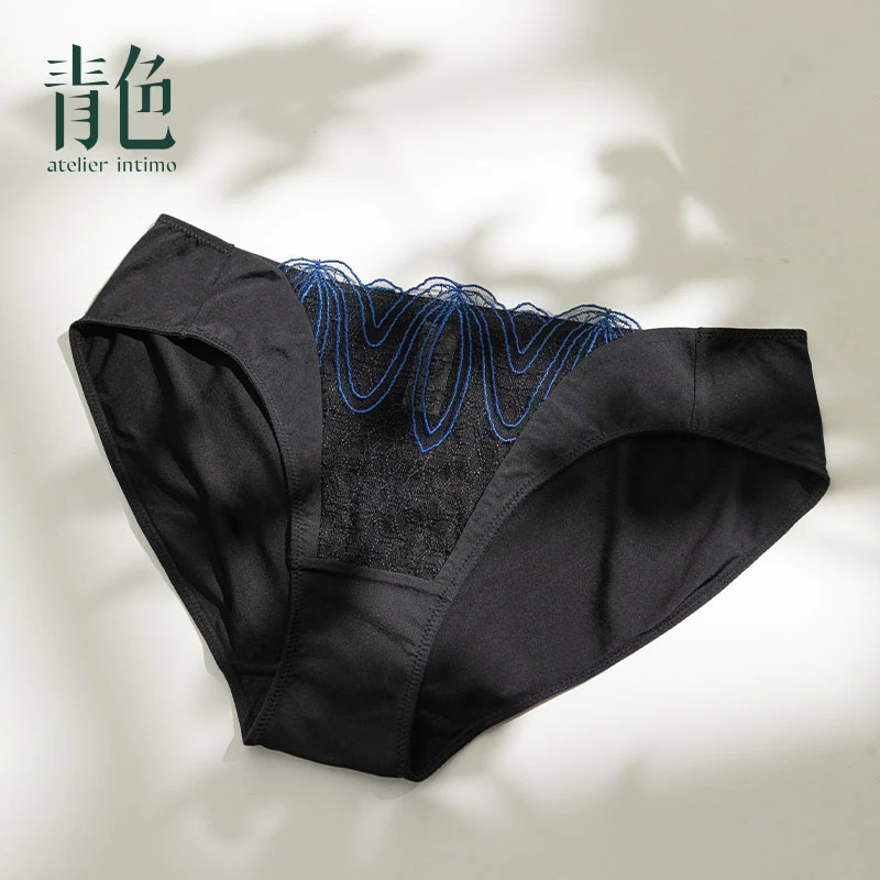 atelier intimo/青色【九尾底裤】低腰舒适轻透刺绣精致女式三角裤