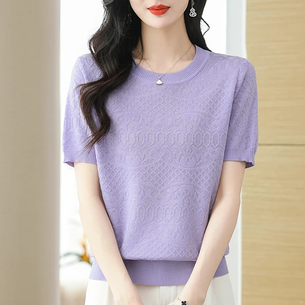 夏装气质时尚宽松洋气显瘦圆领镂空大码女装妈妈装母亲节休闲百搭