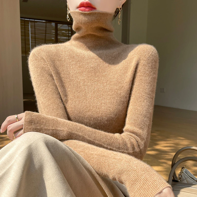 2024新款一线成衣无缝高领秋冬加厚修身打底套头长袖毛衣女百搭
