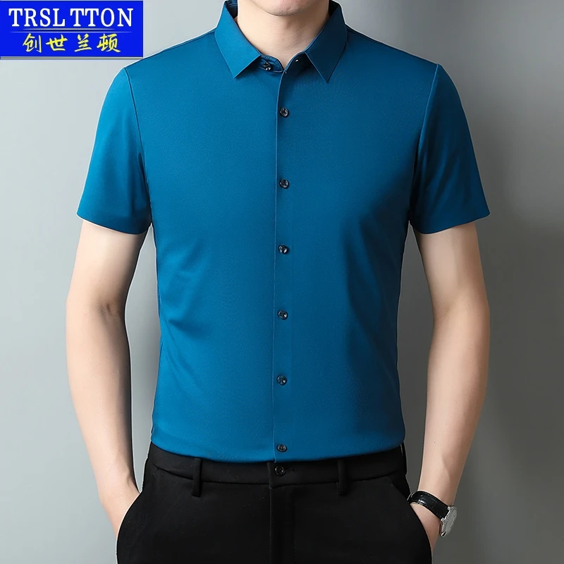 TRSLTTON/创世兰顿男士无痕高档衬衫夏季薄款休闲时尚百搭上衣