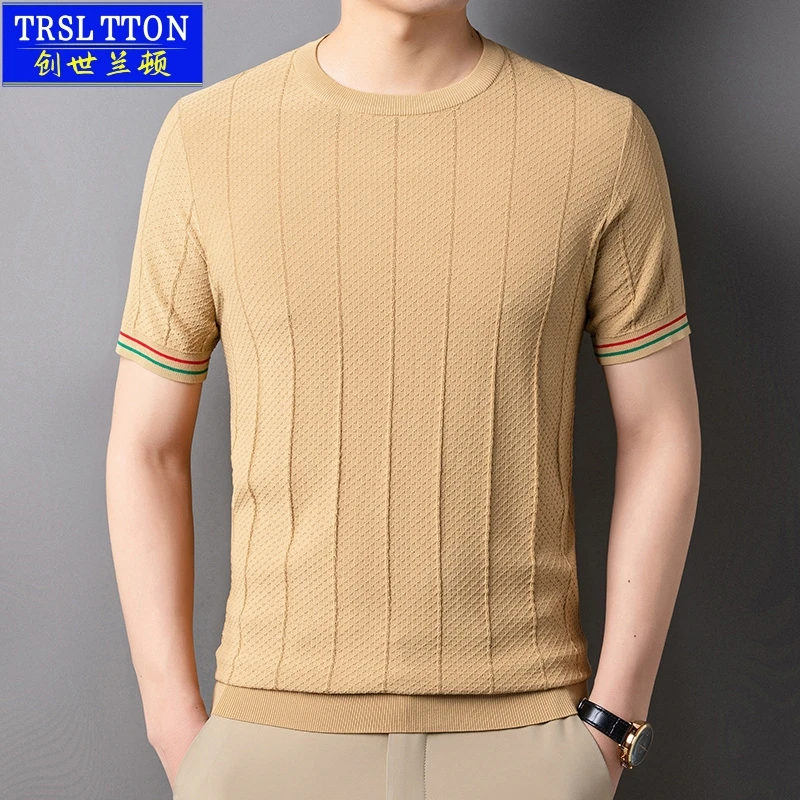 TRSLTTON/创世兰顿男士高档夏季针织衫短袖潮流百搭时尚休闲款