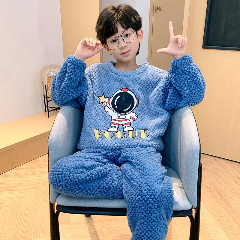 儿童睡衣男法兰绒冬季珊瑚绒男孩加绒加厚款宝宝中大童家居服套装