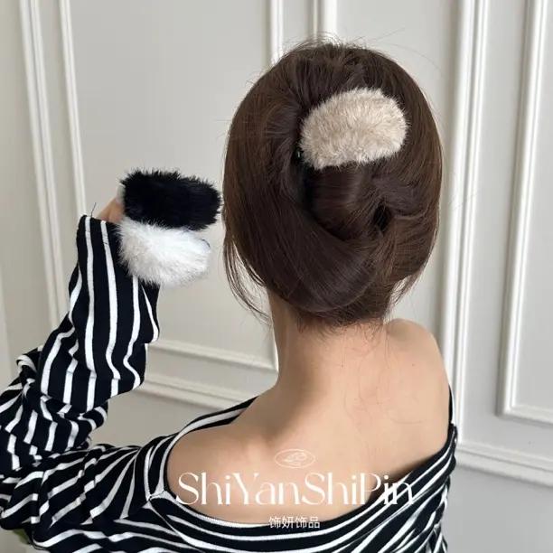 毛绒绒夹秋冬新款毛毛扭扭夹气质百搭韩系后脑勺夹时尚马尾蓬松