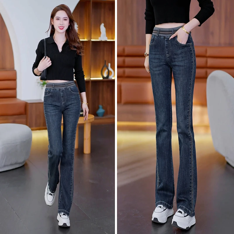 2025新款弹力显高显瘦百搭喇叭裤女时尚潮流减龄刺绣松紧腰牛仔裤