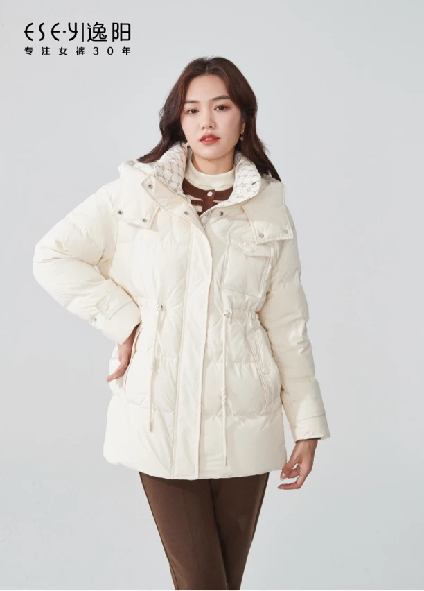 冬季一手长抽绳收腰外套女