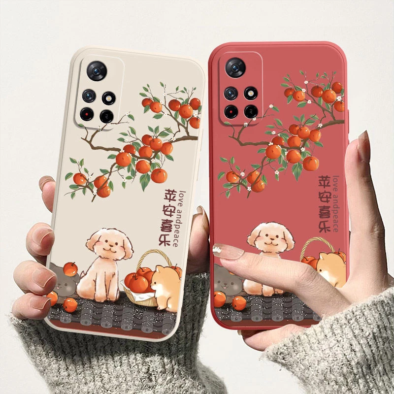 适用Redmi红米Note11 5G版平安喜乐液态硅胶手机壳全包直边保护套