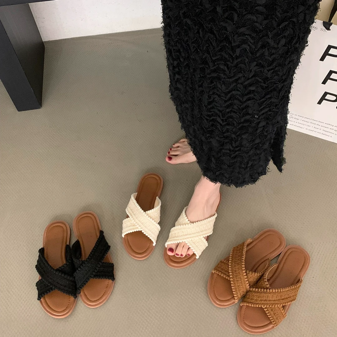 平底复古编织小凉拖鞋女鞋外穿海边沙滩凉鞋M64