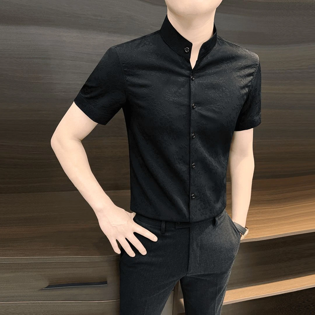 花衬衫男款短袖爆款2025新款痞帅高级感夏季薄款冰丝立领男士衬衣