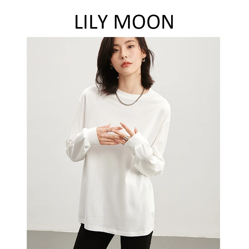Lilymoon【现货】秋季百搭纯色简约休闲打底衫全棉磨毛圆领长袖T