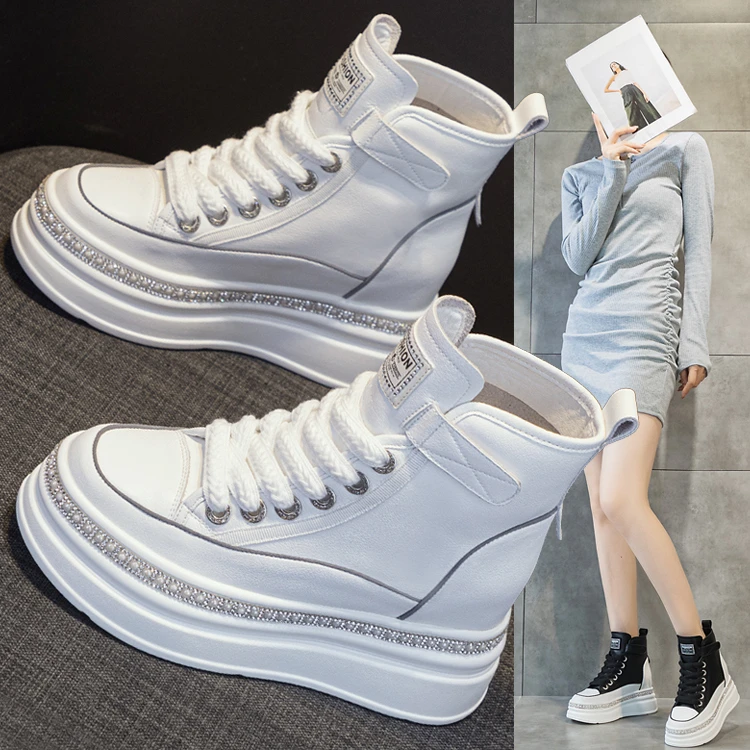 万达撤柜头层牛皮内增高马丁靴女鞋2025春季增高小个子短靴小白鞋