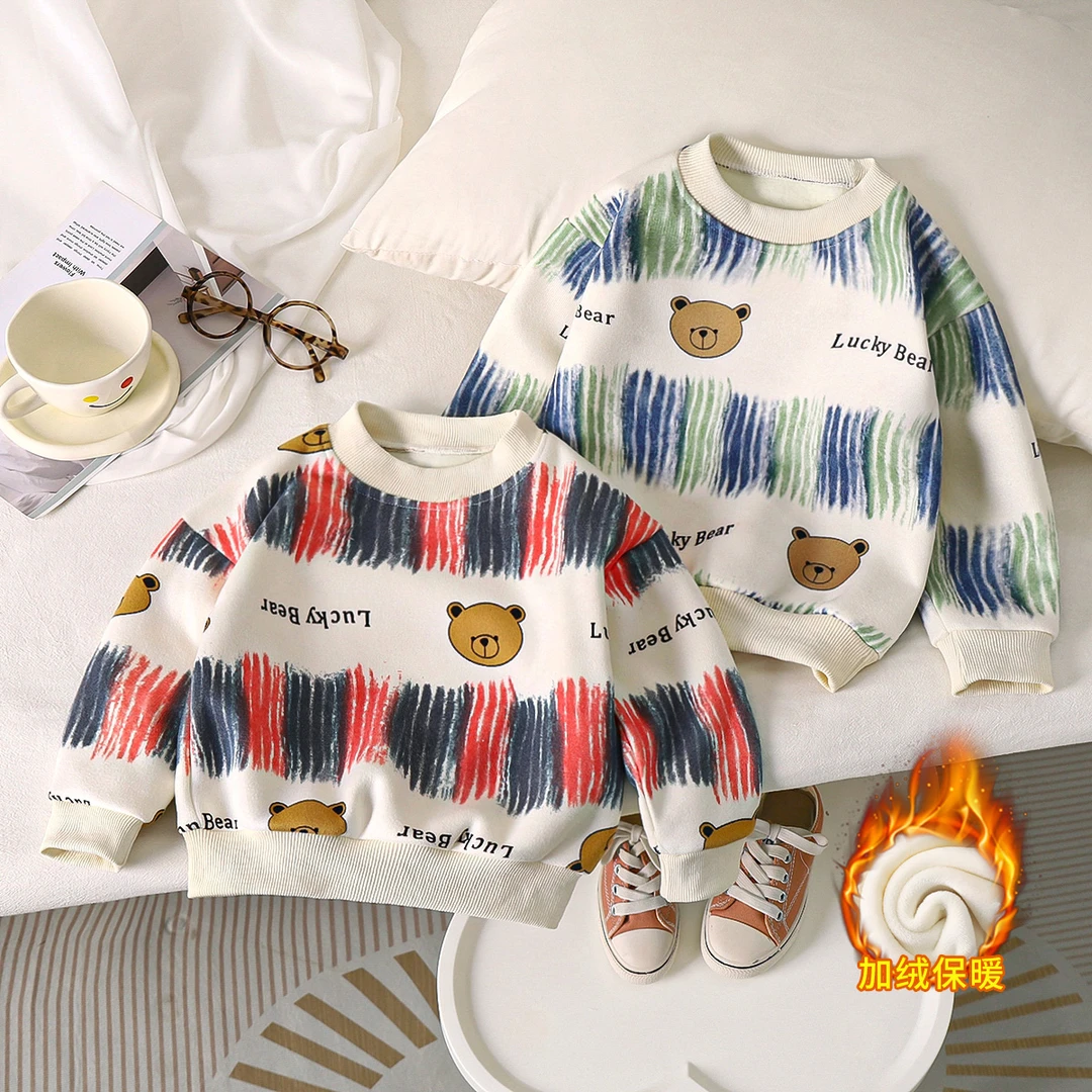 儿童毛衣加绒加厚秋冬套头男童女童洋气韩版冬季大童中小童打底
