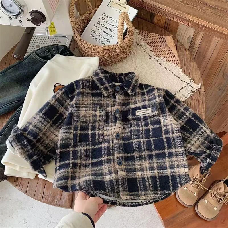 2025春季儿童薄绒外套男女宝宝褂子上衣长袖上衣中小童衬衣潮流