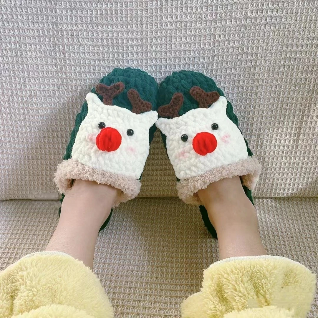 纯手工钩织拖鞋（成品）网红情侣居家厚底防滑保暖卡通冬天时尚软底