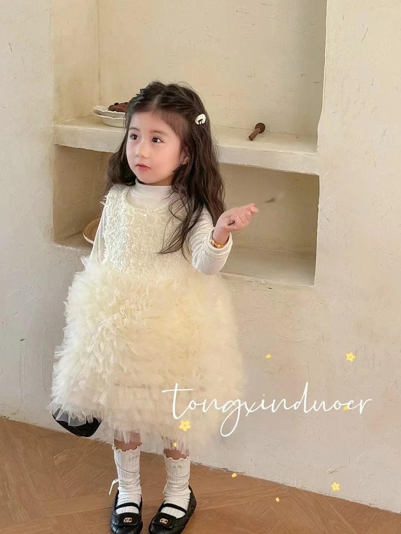 【现货】女童网纱连衣裙2025女宝打底衫背心裙蓬蓬蛋糕裙tutu公主