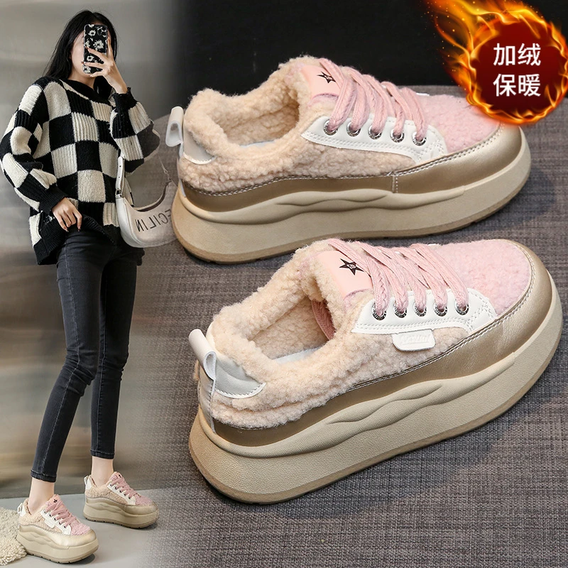 回力潮品秋冬季加绒板鞋女新款百搭增高加厚保暖休闲鞋厚底棉鞋潮