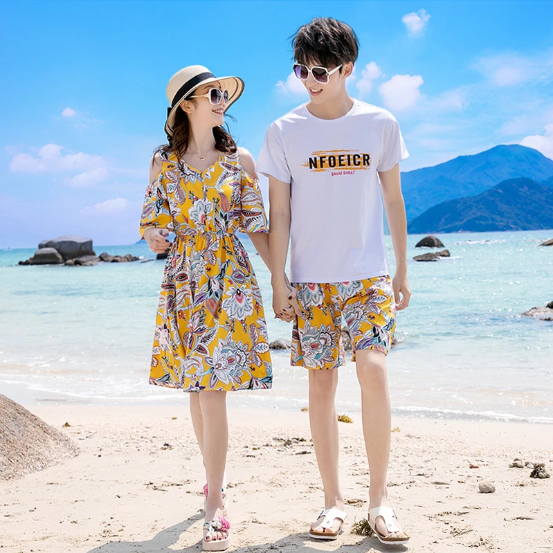 度假情侣装夏装2025新款时尚休闲显瘦洋气沙滩连衣裙海边宽松套装