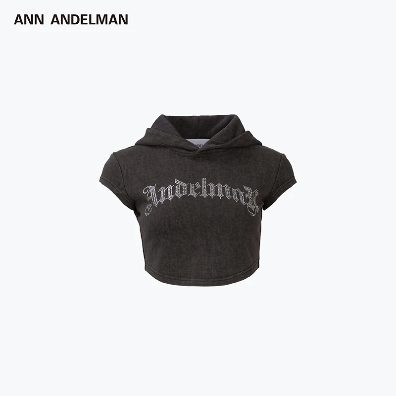 【商场同款新品】ANNANDELMAN25春夏哥特式水钻连帽衫短款上衣
