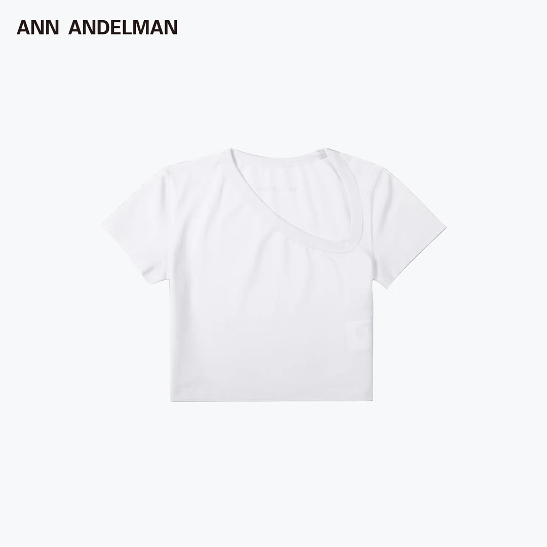【刘亦菲同款】ANN ANDELMAN不规则领短袖女士夏季弹力显瘦短款上衣