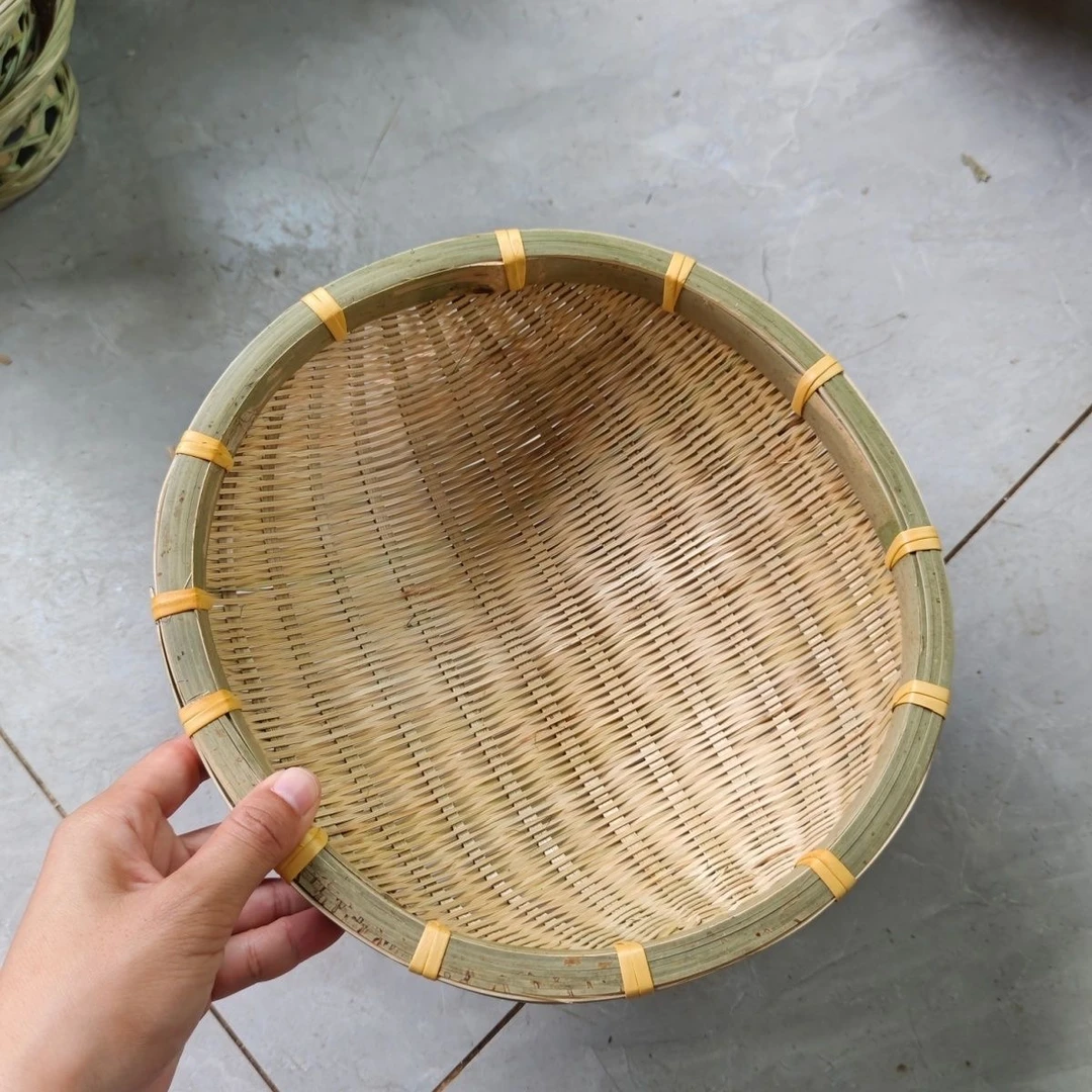 洗米洗菜沥水广西毛竹纯手工竹青竹丝编织沥米篮竹编簸箕27公分